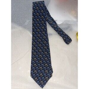 NATURA FOXY ANIMAL PRINT TAN BLACK STEELBLUE SILK NECKTIE TIE